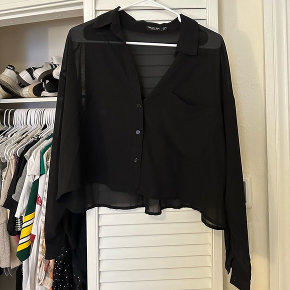 Nastygal Sheer Cropped Button Up - Picture 1 of 2